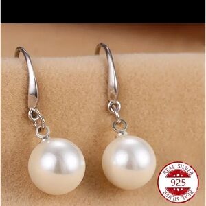 Elegant 925 Sterling Silver Dangle Earrings with Imitation Pearl, Hypoallergenic